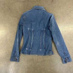 DOLCE & GABBANA BLUE CORSETED DENIM SHIRT size L